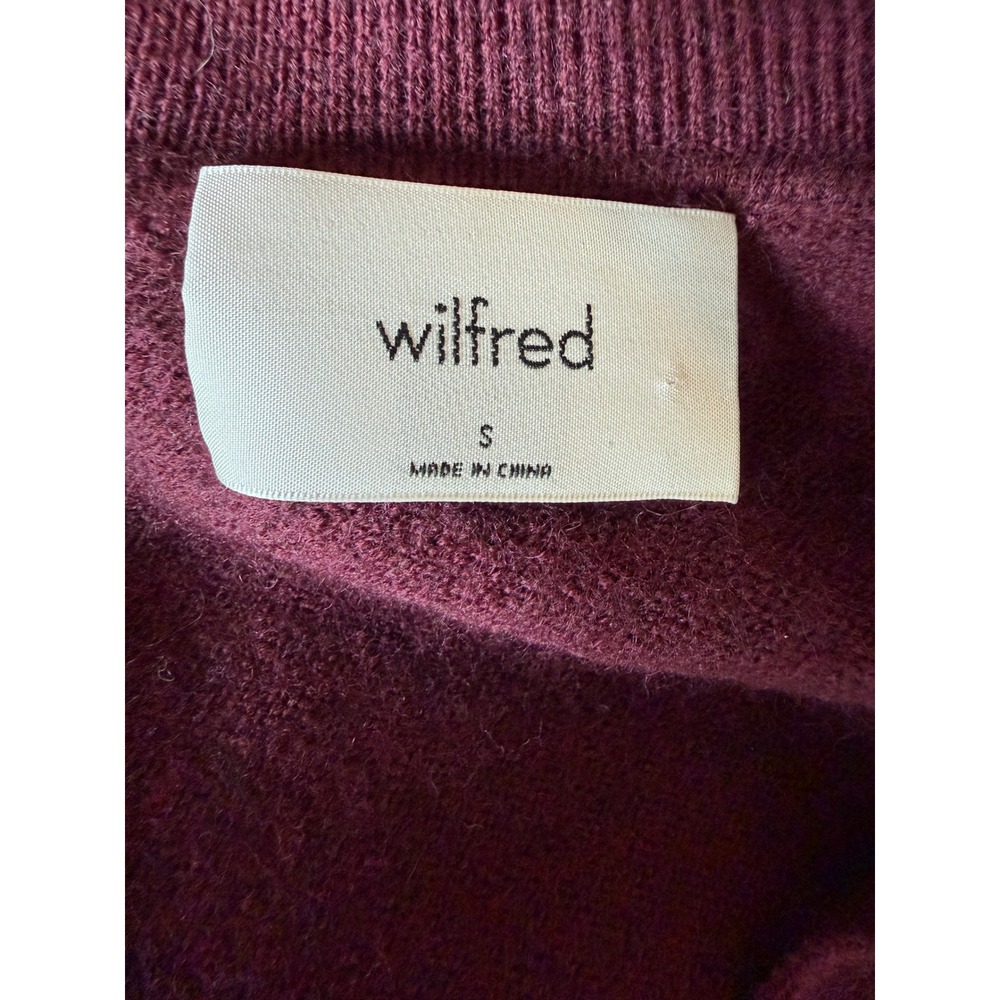 Wilfred Aritzia Burgundy 100% Merino Wool Cropped Polo V-Neck Sweater Small - Picture 4 of 5